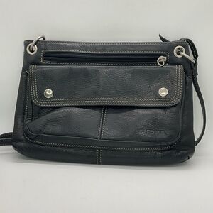 Fossil Black Leather Mini Crossbody Bag